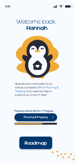 Packguin app demonstrating navigation through the roadmap and switching viewing task information.